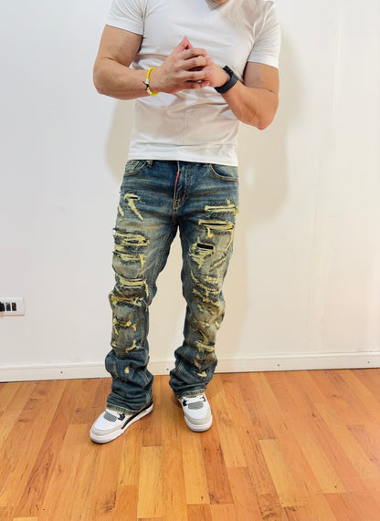 Jeans Flare Destroyed Green (Elasticado)