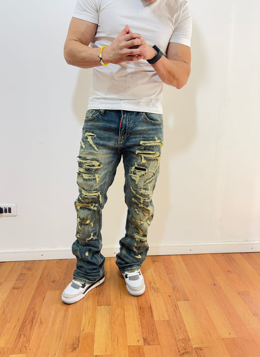 Jeans Flare Destroyed Green (Elasticado)