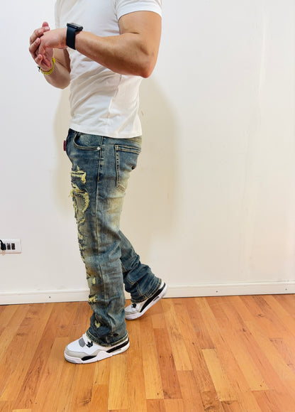 Jeans Flare Destroyed Green (Elasticado)