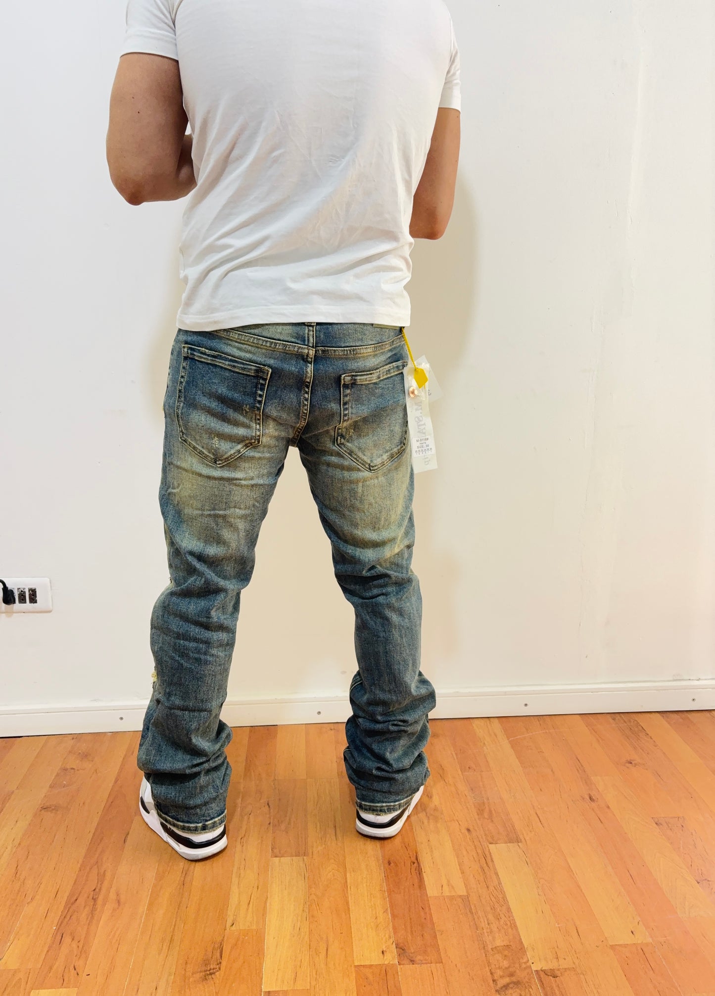 Jeans Flare Destroyed Green (Elasticado)