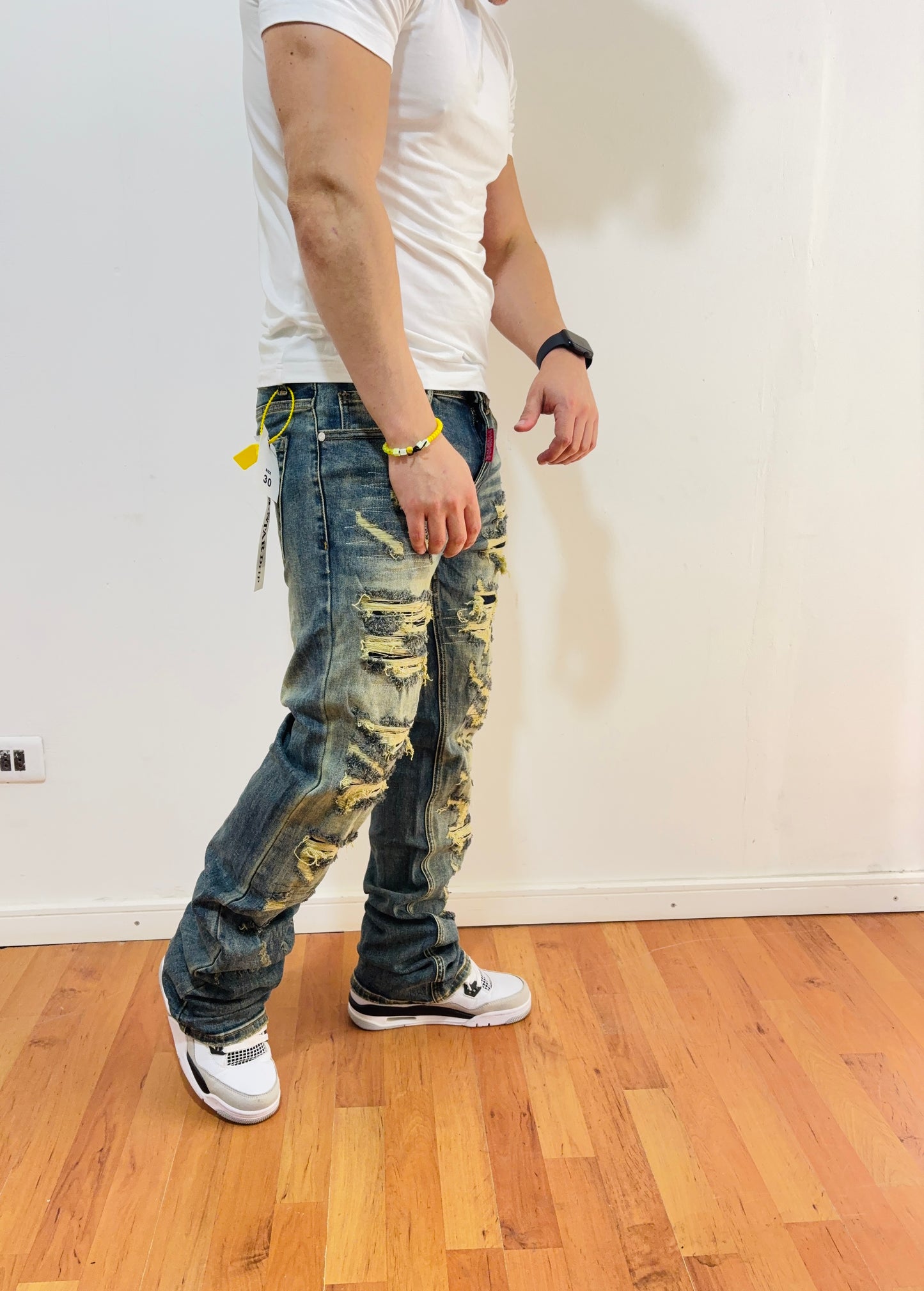 Jeans Flare Destroyed Green (Elasticado)