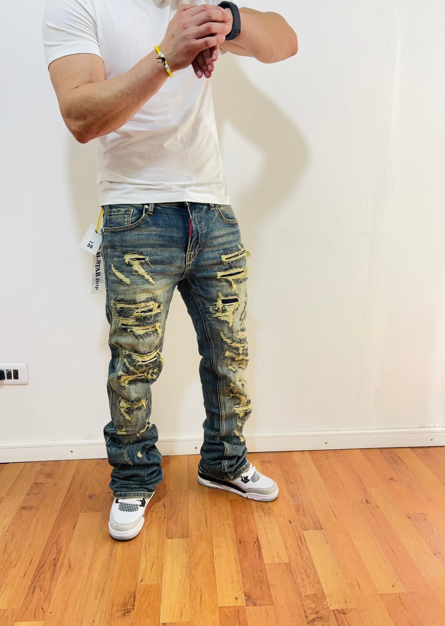 Jeans Flare Destroyed Green (Elasticado)