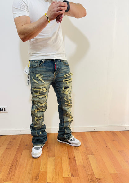 Jeans Flare Destroyed Green (Elasticado)