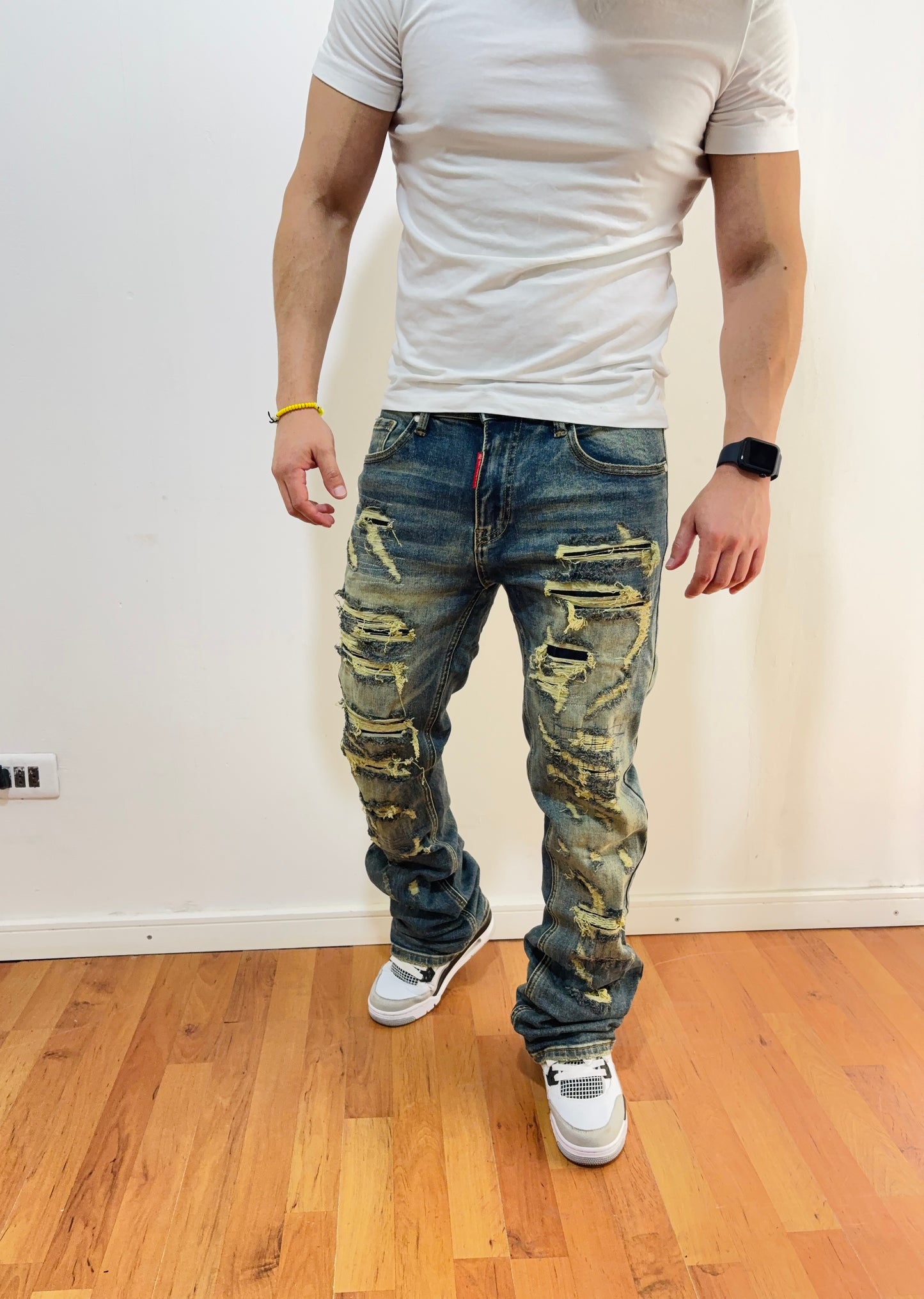 Jeans Flare Destroyed Green (Elasticado)