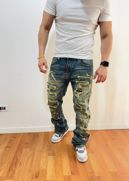 Jeans Flare Destroyed Green (Elasticado)
