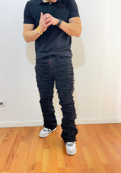 Jeans Flare Black Ultra Destroyed (elasticado)