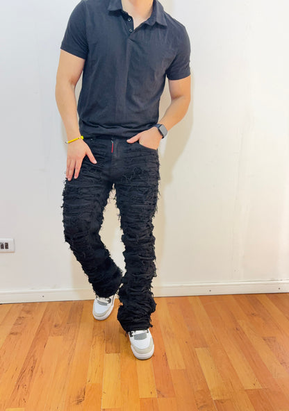 Jeans Flare Black Ultra Destroyed (elasticado)