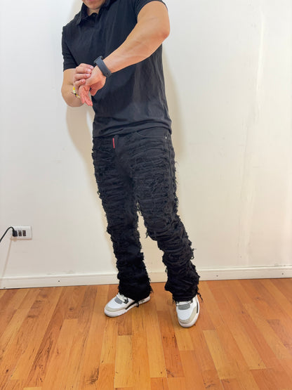 Jeans Flare Black Ultra Destroyed (elasticado)